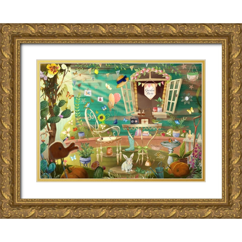 Garden Party Gold Ornate Wood Framed Art Print with Double Matting by The Font Diva