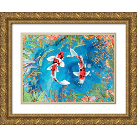 Just Keep Swimming Gold Ornate Wood Framed Art Print with Double Matting by The Font Diva