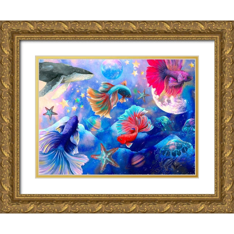 Deep Sea Galaxy Gold Ornate Wood Framed Art Print with Double Matting by The Font Diva