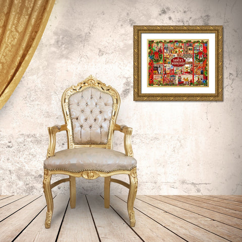 Santas Workshop Gold Ornate Wood Framed Art Print with Double Matting by The Font Diva