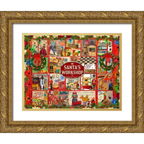 Santas Workshop Gold Ornate Wood Framed Art Print with Double Matting by The Font Diva