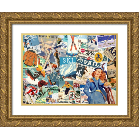 Ski Lodge Gold Ornate Wood Framed Art Print with Double Matting by The Font Diva