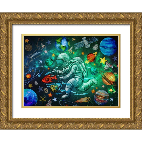 Star Search Gold Ornate Wood Framed Art Print with Double Matting by The Font Diva