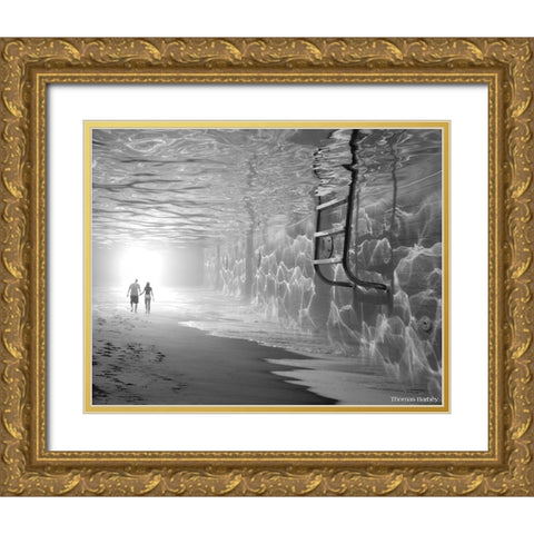 Sunbathing Gold Ornate Wood Framed Art Print with Double Matting by Barbey, Thomas