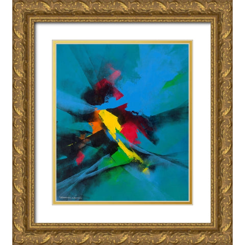 Joyful I Gold Ornate Wood Framed Art Print with Double Matting by Leung, Thomas
