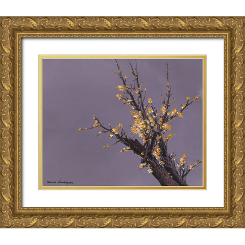 Little Plum Flowers Gold Ornate Wood Framed Art Print with Double Matting by Leung, Thomas