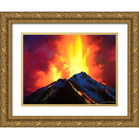 Volcanic Roar Gold Ornate Wood Framed Art Print with Double Matting by Leung, Thomas
