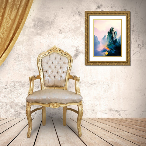 Mountain Glow Gold Ornate Wood Framed Art Print with Double Matting by Leung, Thomas