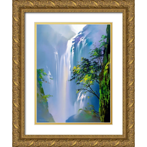 Spring Cascades Gold Ornate Wood Framed Art Print with Double Matting by Leung, Thomas