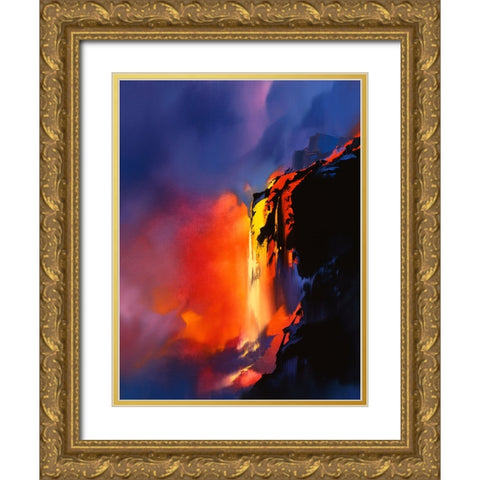 Fire Cliffs Gold Ornate Wood Framed Art Print with Double Matting by Leung, Thomas