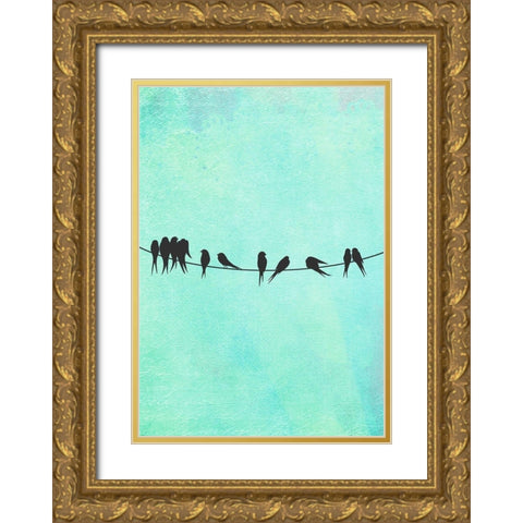 Birds On A Wire Gold Ornate Wood Framed Art Print with Double Matting by Lavoie, Tina