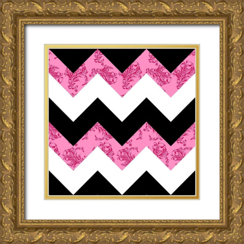 Pink Melange Damask Gold Ornate Wood Framed Art Print with Double Matting by Lavoie, Tina