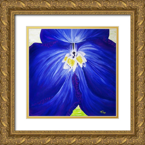 Delphinium Gold Ornate Wood Framed Art Print with Double Matting by Lavoie, Tina