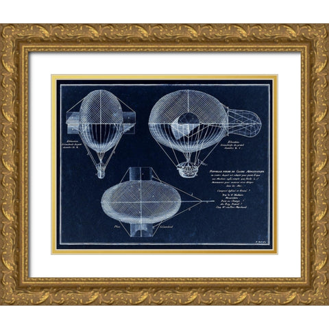 French Airship Balloon 1784 Gold Ornate Wood Framed Art Print with Double Matting by Lavoie, Tina