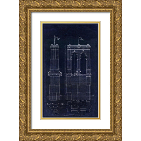 Brooklyn Bridge 1867 Gold Ornate Wood Framed Art Print with Double Matting by Lavoie, Tina