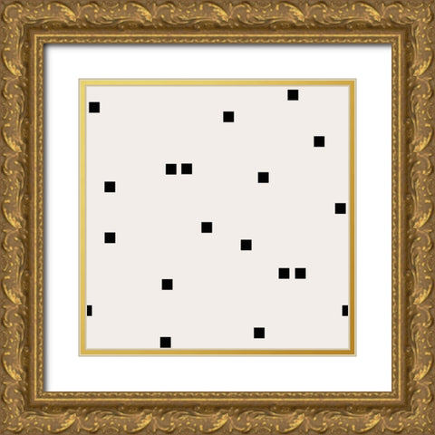 Light Cream Black Squares Confetti Gold Ornate Wood Framed Art Print with Double Matting by Lavoie, Tina