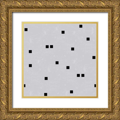 Linen Gray Black Squares Confetti Gold Ornate Wood Framed Art Print with Double Matting by Lavoie, Tina