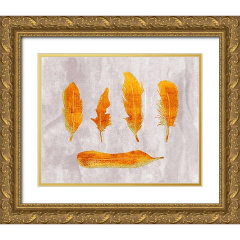 Gold Ombre Feathers II Gold Ornate Wood Framed Art Print with Double Matting by Lavoie, Tina