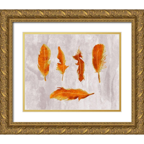 Gold Ombre Feathers III Gold Ornate Wood Framed Art Print with Double Matting by Lavoie, Tina