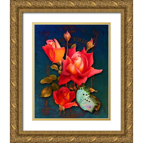 Vintage Roses Gold Ornate Wood Framed Art Print with Double Matting by Lavoie, Tina