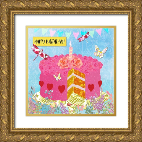 Birthday Garden Party Card Gold Ornate Wood Framed Art Print with Double Matting by Lavoie, Tina