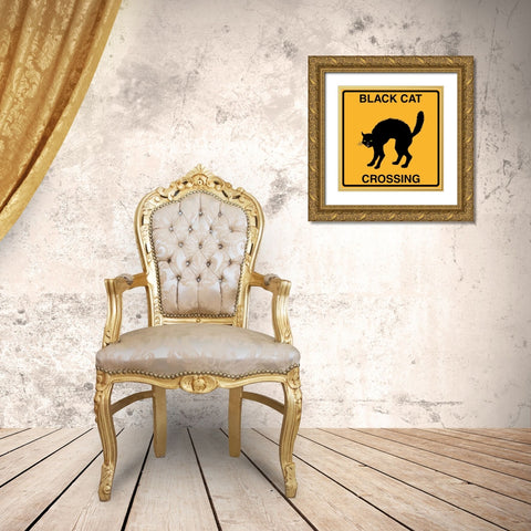 Black Cat Crossing Gold Ornate Wood Framed Art Print with Double Matting by Lavoie, Tina