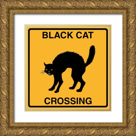 Black Cat Crossing Gold Ornate Wood Framed Art Print with Double Matting by Lavoie, Tina