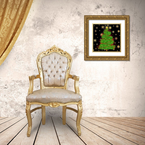 Let It Snow Christmas Tree Black Gold Ornate Wood Framed Art Print with Double Matting by Lavoie, Tina