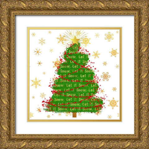 Let It Snow Christmas Tree Gold Ornate Wood Framed Art Print with Double Matting by Lavoie, Tina