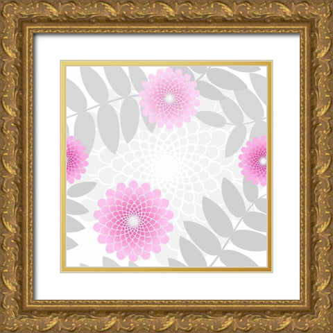 Flowers And Leaves Pattern Pink Gold Ornate Wood Framed Art Print with Double Matting by Lavoie, Tina