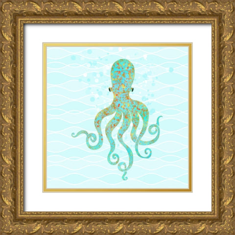 Olivia Octopus Gold Ornate Wood Framed Art Print with Double Matting by Lavoie, Tina