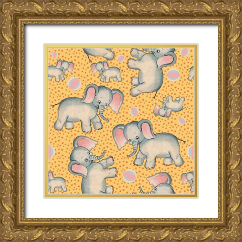 Cute Baby Elephant Pattern Gold Ornate Wood Framed Art Print with Double Matting by Lavoie, Tina