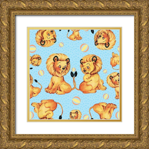 Cute Baby Lion Pattern Gold Ornate Wood Framed Art Print with Double Matting by Lavoie, Tina