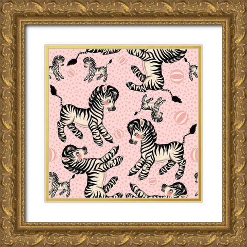 Cute Zebra Pattern Gold Ornate Wood Framed Art Print with Double Matting by Lavoie, Tina