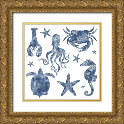 Marine Life Grouping Repeat Gold Ornate Wood Framed Art Print with Double Matting by Lavoie, Tina
