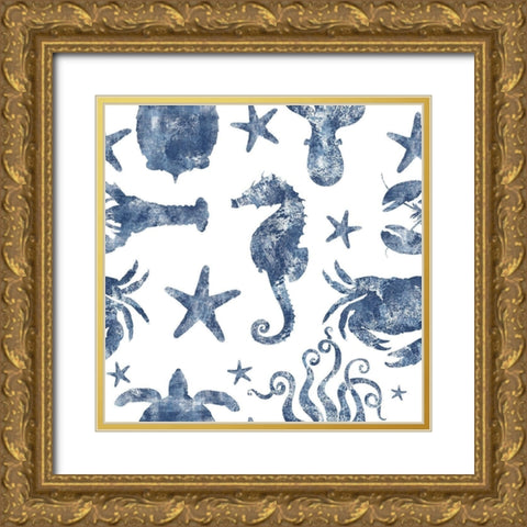 Marine Life Repeating Gold Ornate Wood Framed Art Print with Double Matting by Lavoie, Tina