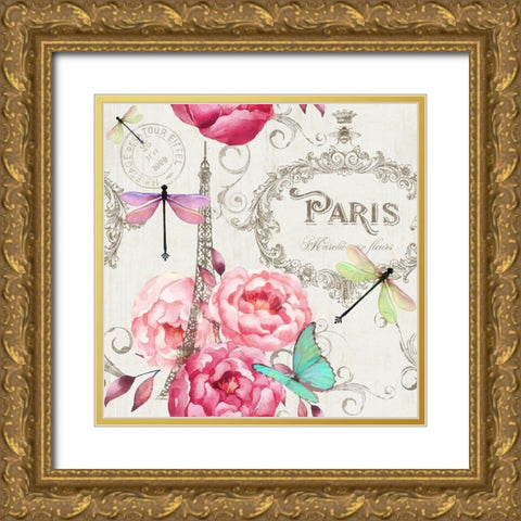 Paris Flower Market Pattern Gold Ornate Wood Framed Art Print with Double Matting by Lavoie, Tina