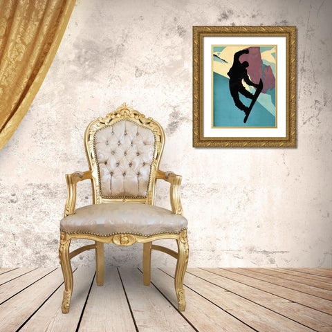 Snowboarding Dude Morning Light Gold Ornate Wood Framed Art Print with Double Matting by Lavoie, Tina