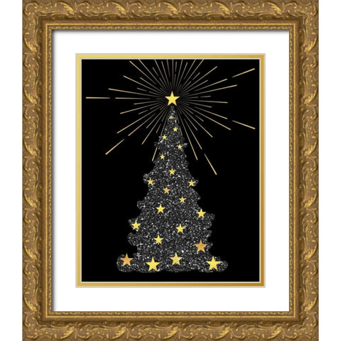 Park Avenue Starry Christmas Tree Gold Ornate Wood Framed Art Print with Double Matting by Lavoie, Tina
