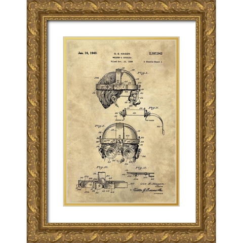 Welding Goggles Blueprint - Industrial Farmhouse Gold Ornate Wood Framed Art Print with Double Matting by Lavoie, Tina