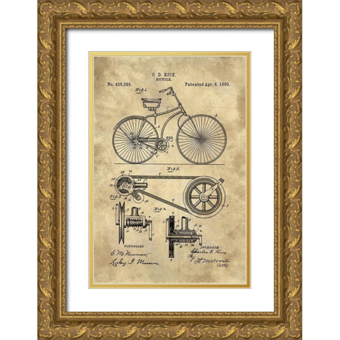 Bicycle Blueprint Industrial Farmhouse Gold Ornate Wood Framed Art Print with Double Matting by Lavoie, Tina