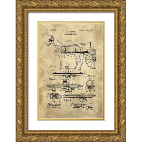 Horse Detacher Blueprint - Industrial Farmhouse Gold Ornate Wood Framed Art Print with Double Matting by Lavoie, Tina