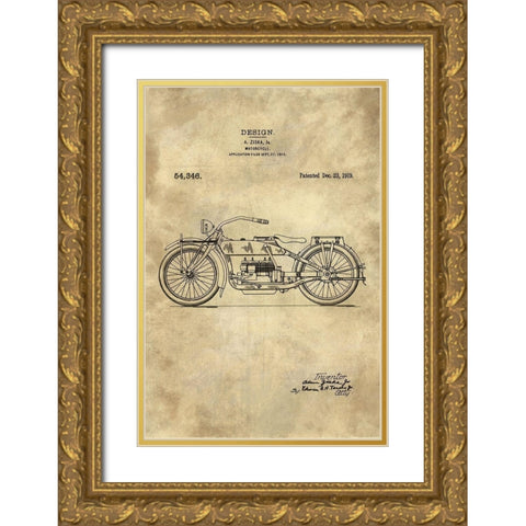 Motorcycle Blueprint Industrial Farmhouse Gold Ornate Wood Framed Art Print with Double Matting by Lavoie, Tina