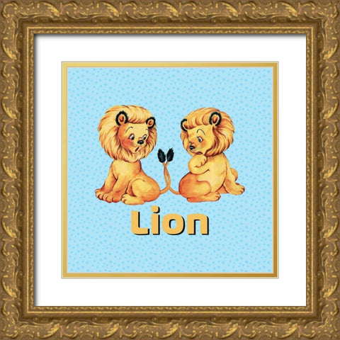 Cute Baby Lions Gold Ornate Wood Framed Art Print with Double Matting by Lavoie, Tina