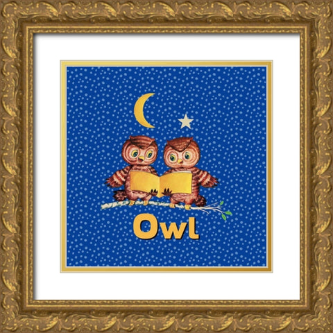 Cute Baby Owls Gold Ornate Wood Framed Art Print with Double Matting by Lavoie, Tina