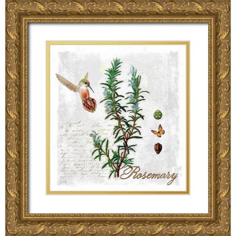 Botanical Garden Rosemary Herb Gold Ornate Wood Framed Art Print with Double Matting by Lavoie, Tina