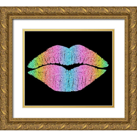 Rainbow Kissing Lips Gold Ornate Wood Framed Art Print with Double Matting by Lavoie, Tina