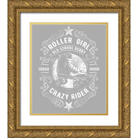 Roller Girl Tee Gold Ornate Wood Framed Art Print with Double Matting by Lavoie, Tina