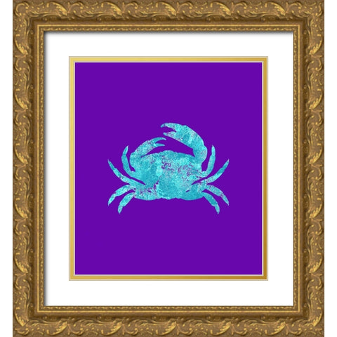 Sponge Crab Aqua Gold Ornate Wood Framed Art Print with Double Matting by Lavoie, Tina