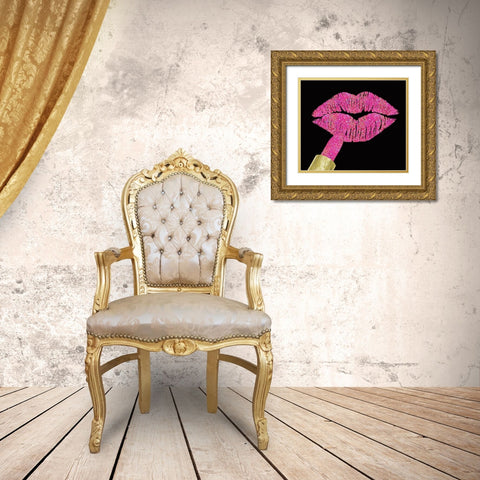 Iridescent Glitter Kiss Hot Pink Gold Ornate Wood Framed Art Print with Double Matting by Lavoie, Tina